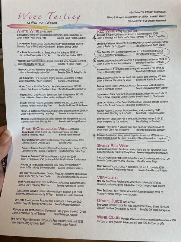 WestPort Winery List of Wines